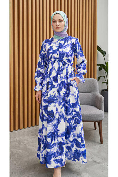 3B Stil Half Buttoned Viscose Double Pocket Hijab Dress