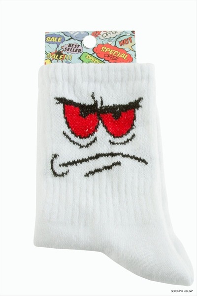 ZERO LAND Spt-Gld Emoji College Socks (143543) 8X28 White