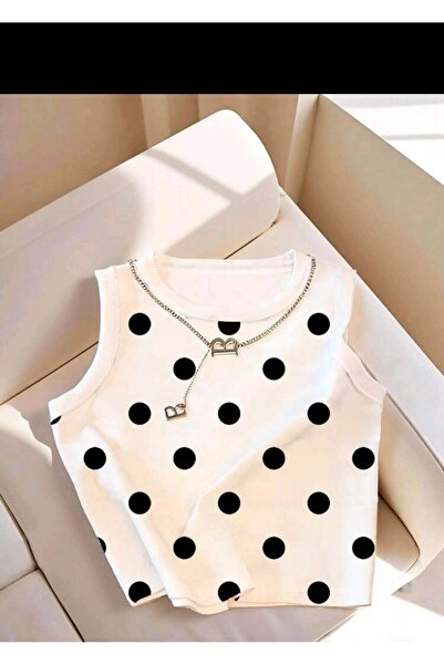 sayina Women's Polka Dot Crop Crew Neck Crop Blouse