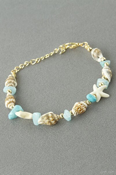 ZERO LAND Spt-Gld Sea Shell Broken Natural Stone (102250) Bracelet Blue
