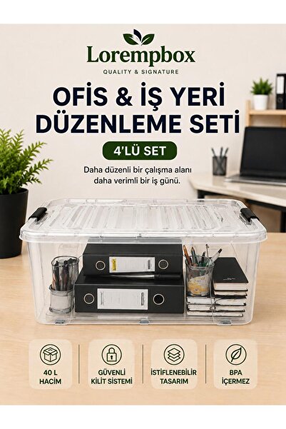 LOREMPBOX 40 L Office & Workplace Organizing Box Set of 4 Transparent