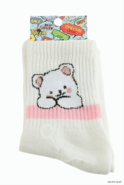 ZERO LAND Spt-Gld Teddy Bear College Socks (95244) 8X28 White