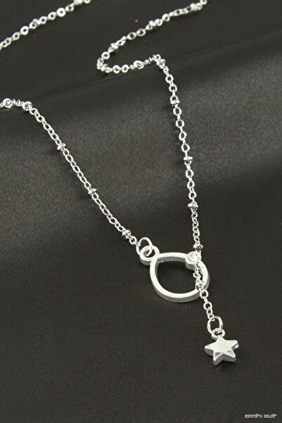 ZERO LAND Spt-Gld Oval Star Y Necklace (123915) Silver Color