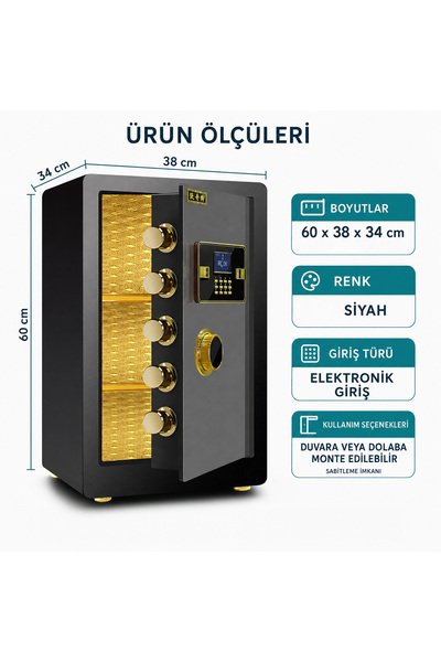 silabor 60 cm Elektronik Şifreli Çelik Kasa – Dijital Ekranlı, Güvenlikli, Du...