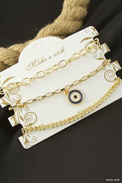 ZERO LAND Spt-Gld Nazar Chain Bracelet 3 (101737) Piece Yellow