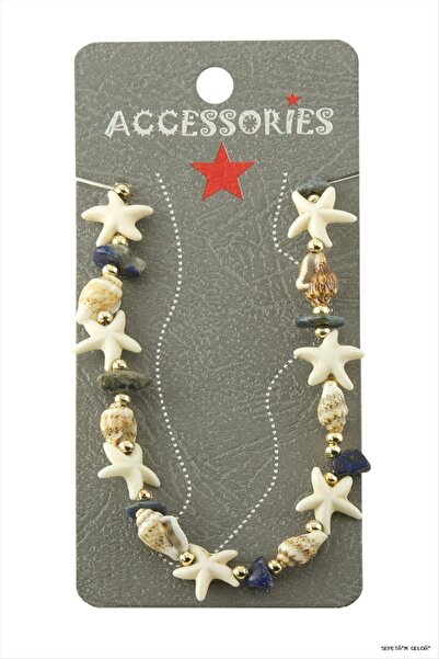 ZERO LAND Spt-Gld Starfish Seashell Broken Natural Stone (123950) Anklet Navy...