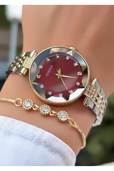 Homies New Season Burgundy Dial Women's Wristwatch - with Bracelet Gift