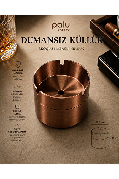 PALU GASTRO Dumansız Hazneli Küllük 3 Sigara Bölmeli Ø8 cm Metal Küllük
