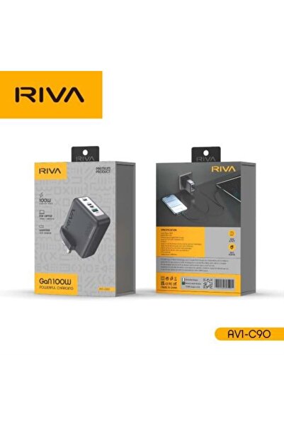 Riva شاحن حائط بقوة 100 واط مع منفذين USB-C ومنفذ USB-A ومنفذ Lightning |   ش...
