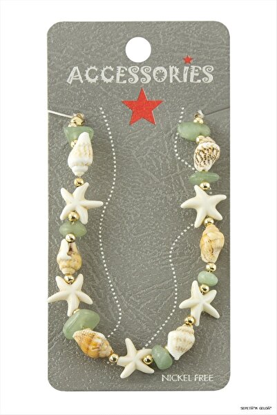 ZERO LAND Spt-Gld Starfish Seashell Broken Natural Stone (102012) Anklet Green