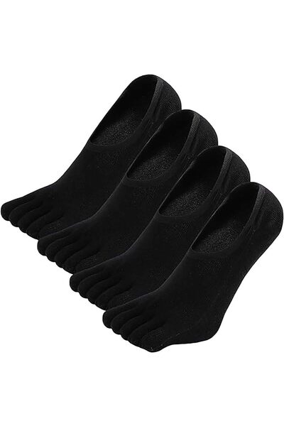 Arabest Men's Low Cut No Show Toe Socks,4 Pairs Black,Non-Slip Running Finger...