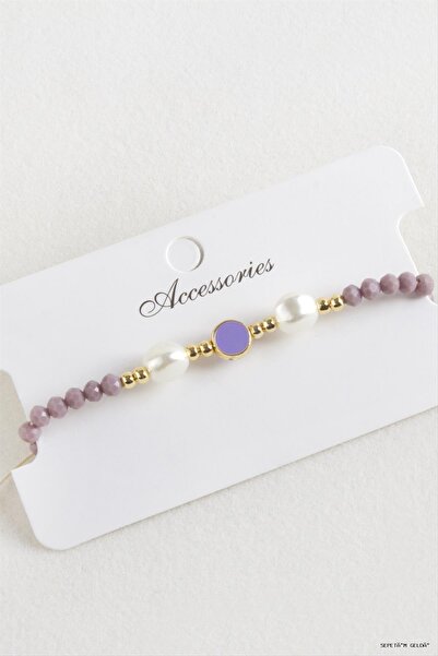 ZERO LAND Spt-Gld Enamel Pearl Crystal Macrame Cord (111004) Bracelet Lilac