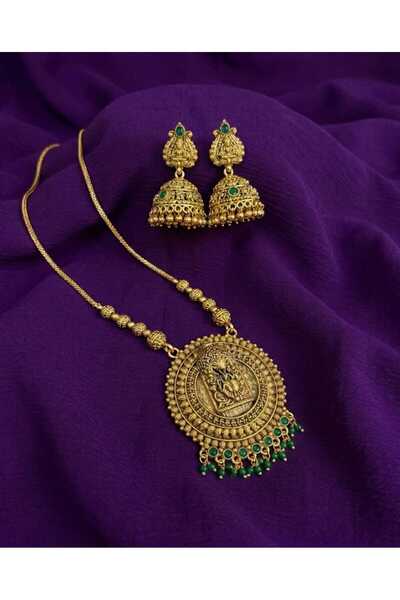Generic Antique Temple Pendant Necklace Set with Jhumkas