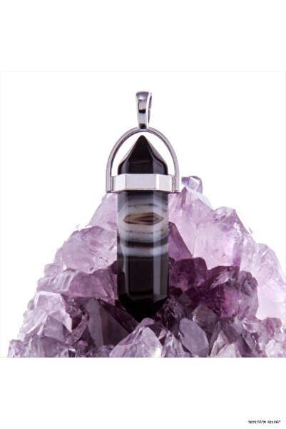 ZERO LAND Spt-Gld Agate Point Pendant (113323) Black Tip
