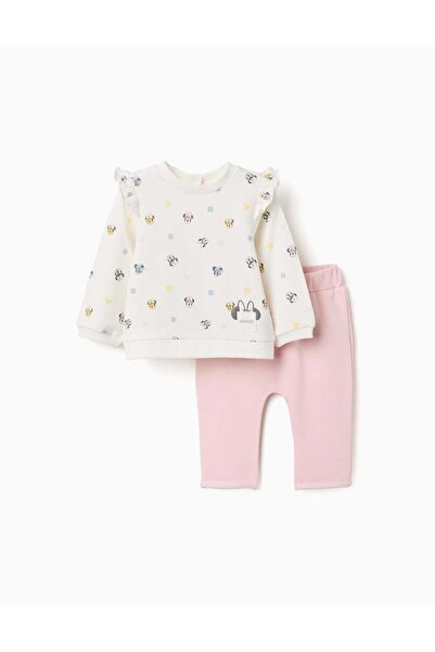 Ziddy Brushed Jogging Set With Minnie Motif For Newborn Girls, Pink/white