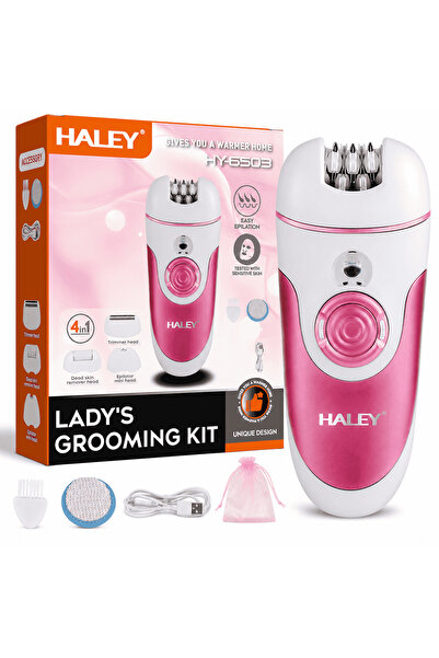 HALEY Epilator Reîncărcabil Pentru Femei HY-6503, Set 4 În 1, 4 Capete, 2 Vit...