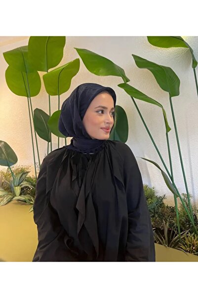 Rise Scarf Halka Desen Pamuk Jakar Eşarp Lacivert