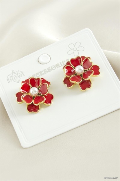 ZERO LAND Spt-Gld Rose Flower Pearl Enamel (110514) Earrings Yellow
