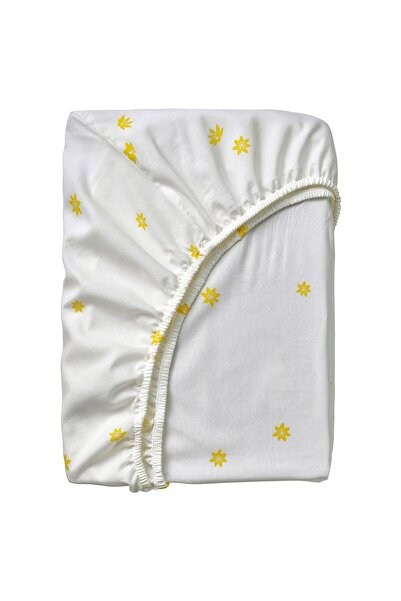 OEM Cearșaf cu elastic 90x200 cm alb galben/floral SKOGSDUVA Lenjerii de pat ...