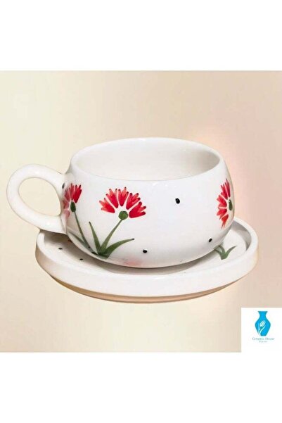 Generic Brand Hand-Painted Ceramic Coffee Tea Mug and Saucer Set, White with ...