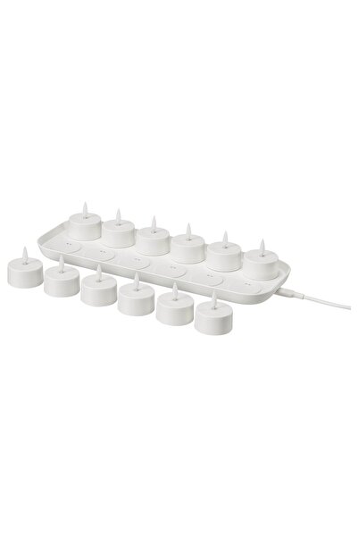 OEM Set lumânări LED pastilă cu tavă încărcare alb SKATGÅS Lumânări LED
