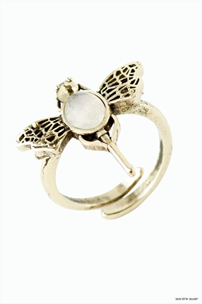 ZERO LAND Spt-Gld Dragonfly Natural Stone Authentic Ring (110211) Pink Quartz