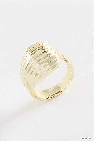 ZERO LAND Spt-Gld Striped Water Drop Metal (112455) Ring Yellow