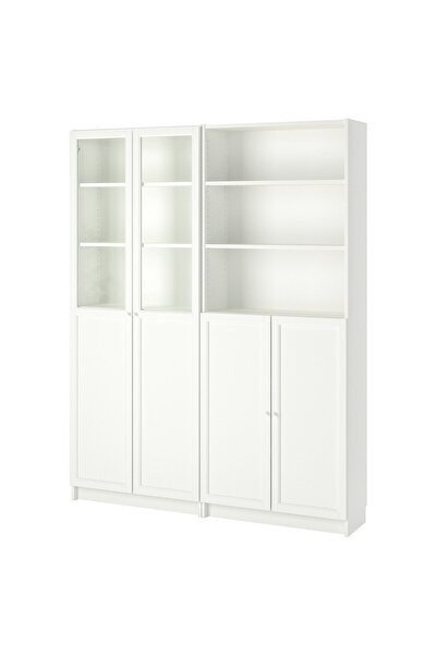 OEM Bibliotecă+panou/uşă sticlă 160x30x202 cm alb BILLY / OXBERG Biblioteci