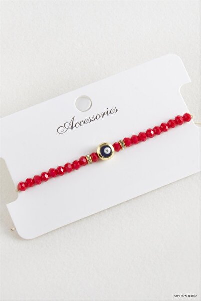 ZERO LAND Spt-Gld Nazar Crystal Macrame Rope Bracelet 6 (112415) mm Red