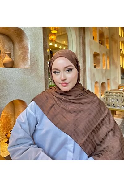 Rise Scarf Su Yolu Desen Pamuk Jakar Şal Mocha