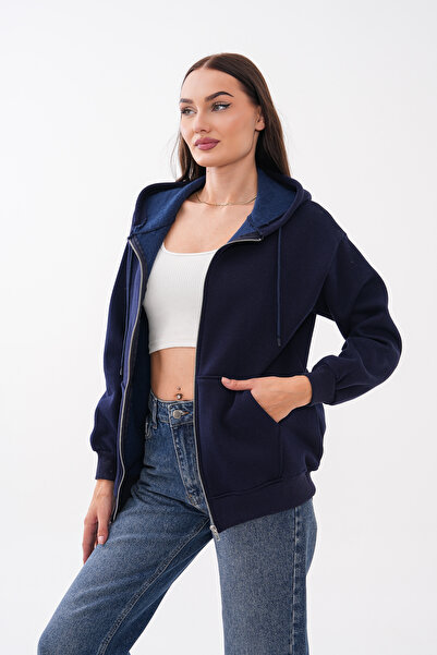 Mega Life Iron Zipper Hooded Sweatshirt with Pockets and Three Threads