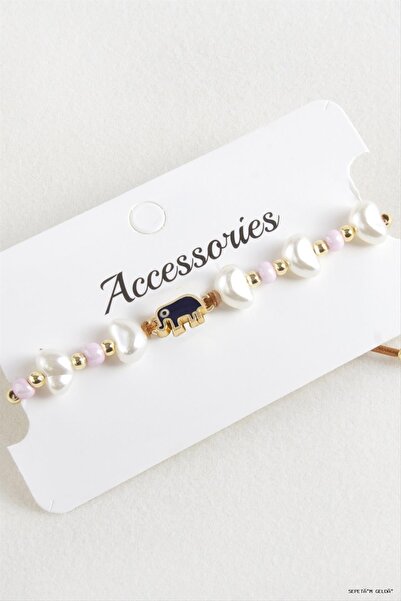 ZERO LAND Spt-Gld Elephant Bead Pearl Macrame Rope Bracelet (124155) Pink