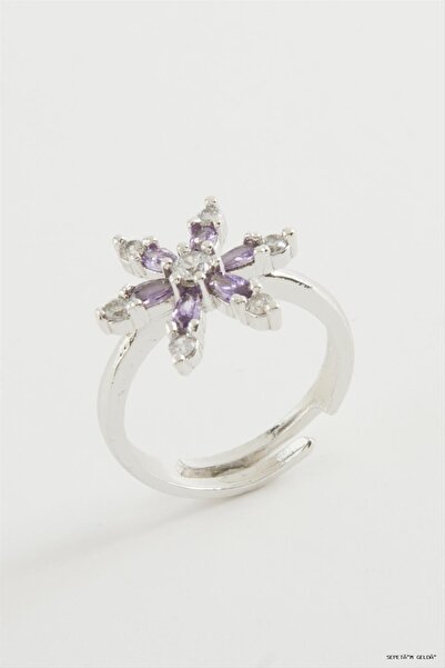 ZERO LAND Spt-Gld Lotus Zircon Stone Ring (112922) Silver Color