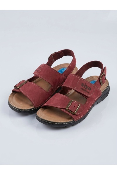SİYO Comfort Leather Anatomical Non-Slip Sole Burgundy Color Sandals