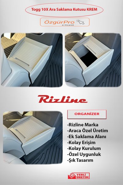 Rizline Tog T10X Organizer Ön Konsol Ara Saklama Kutusu Krem Birebir Uyumlu