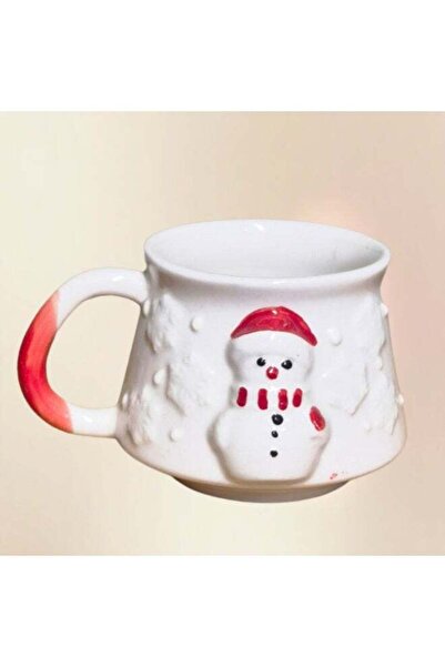 Generic Brand Ceramic Snowman Coffee Mug, White with Red Candy Cane Handle