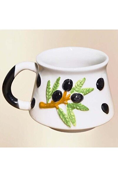 Generic Brand Handmade Ceramic Mug with Olive Branch and Polka Dot Design