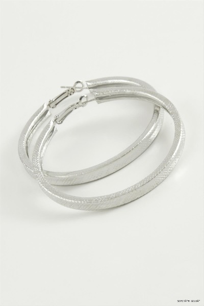 ZERO LAND Spt-Gld Square Baklava Pattern Hoop Earrings 3.5 cm (144351) Silver...