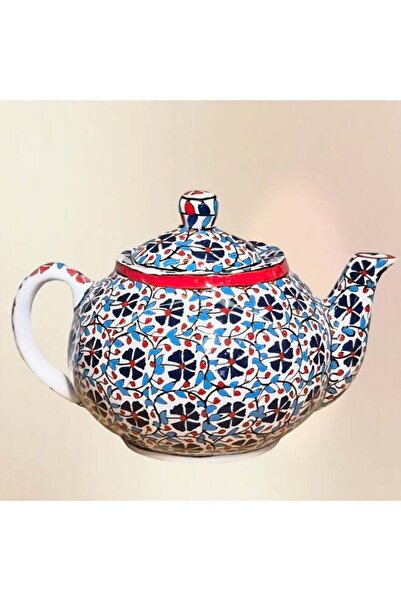 Generic Brand Handmade Ceramic Teapot, Colorful Floral Design, Blue and Red