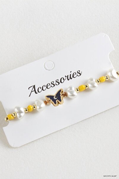 ZERO LAND Spt-Gld Bead Pearl Macrame Cord (110808) Bracelet Yellow