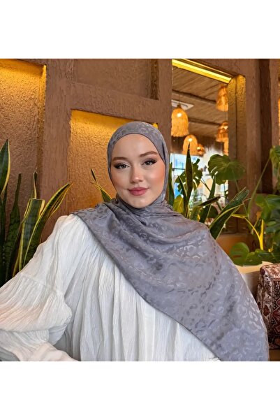 Rise Scarf Leopar Desen Pamuk Jakar Şal Gri
