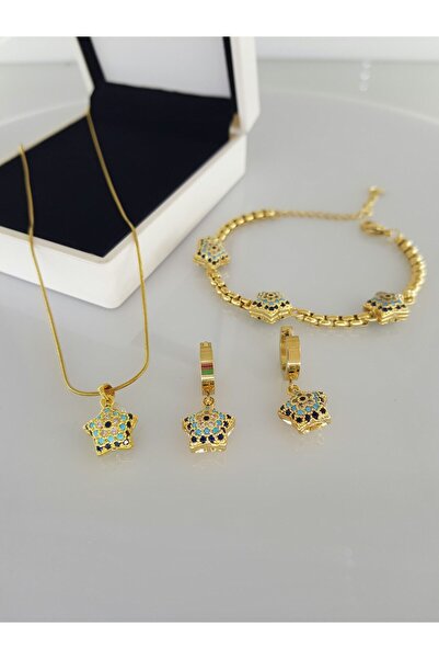 SONES 14 Ayar Rengi Nazar Gold Çelik Takı Set