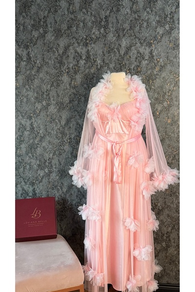 Loviana belle Special Design Rose Patterned Satin Long Dressing Gown Nightgow...