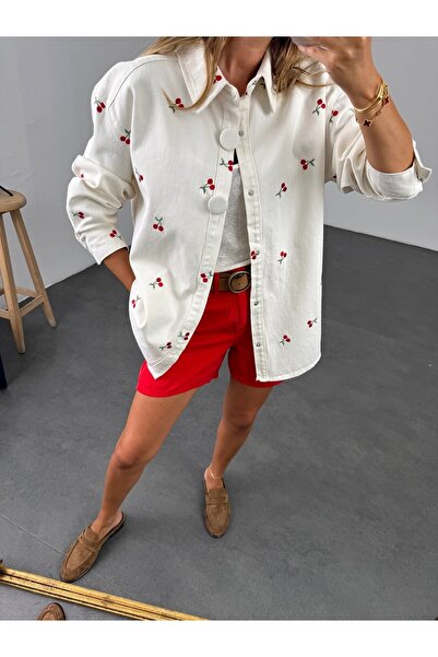 Lavanta Tekstil Cherry Embroidered Denim Jacket
