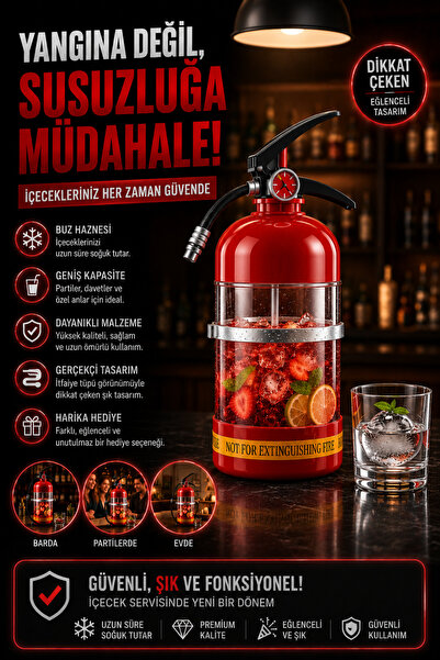 Eco Lounge Hediyelik Yangın Tüpü Görünümlü İçecek Dispenseri 1,5 L Hortumlu