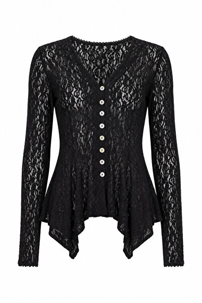 Özge Özgenç Buttoned Peplum Lace Cardigan