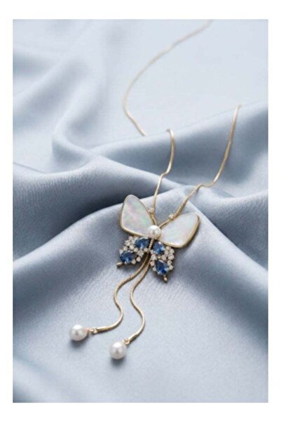 Generic Butterfly Pendant Long Chain Necklace for Women, Gold Tone with Cryst...