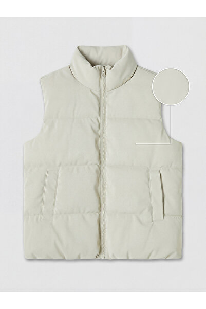 LC Waikiki Gray Stand Collar Quilted Girls' Puffer Vest