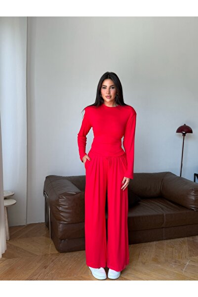 LE CARAMBOLE Women's Red Padded Blouse and Pants Set