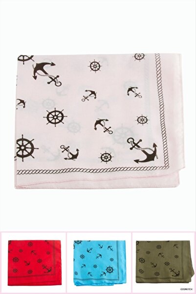 ZERO LAND Csmo-Tex Rudder Anchor Patterned Linen Bandana (121010) 50X50 Ebruli